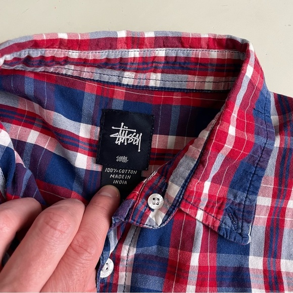 Stussy Men’s Cotton Plaid Short Sleeve Button Down Shirt Size Small - Picture 5 of 8